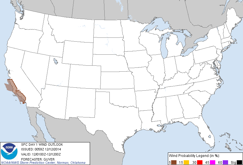 20141212 0100 UTC Day 1 Damaging Wind Probabilities Graphic