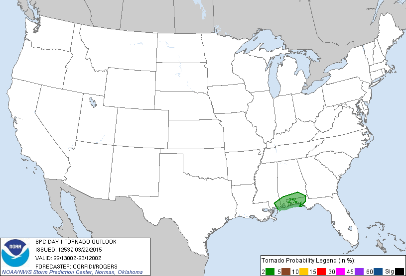 20150322 1300 UTC Day 1 Tornado Probabilities Graphic
