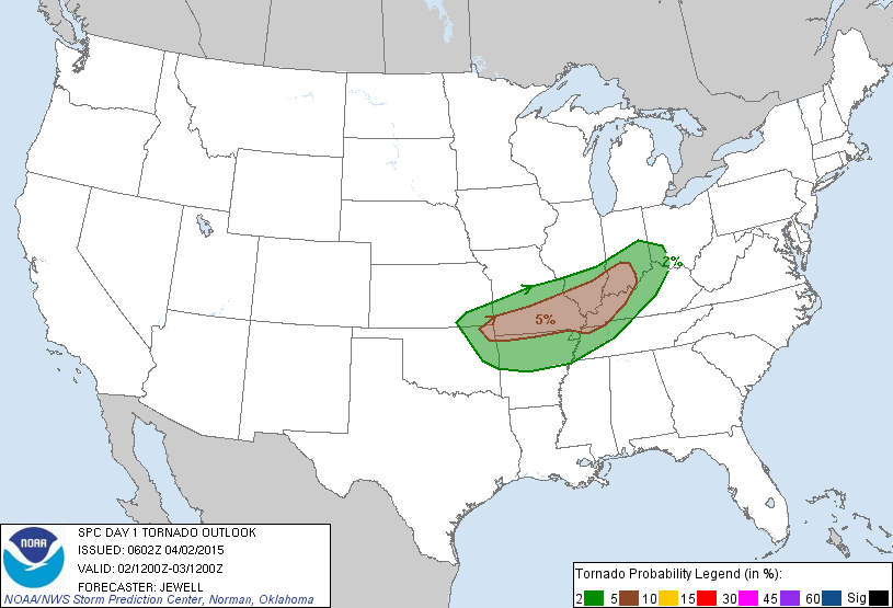 20150402 1200 UTC Day 1 Tornado Probabilities Graphic