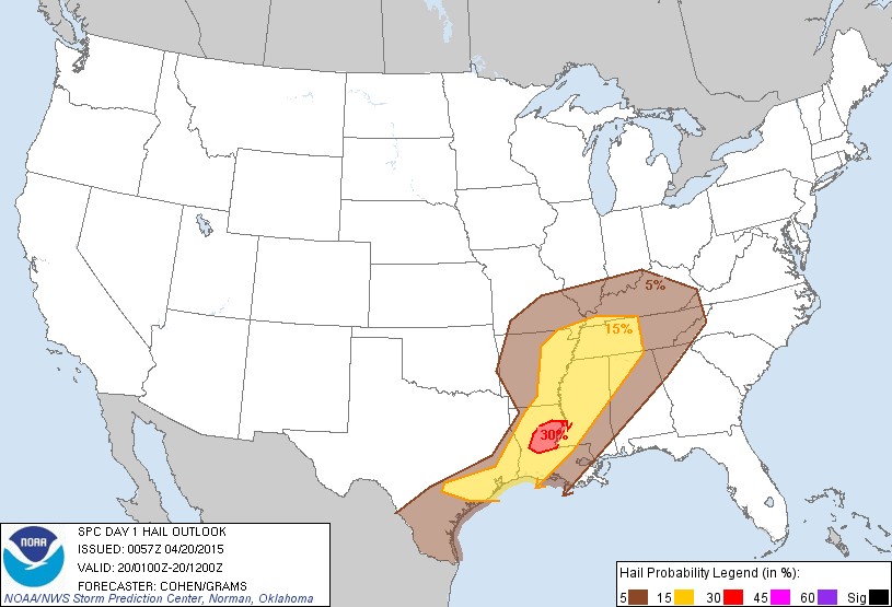 20150420 0100 UTC Day 1 Large Hail Probabilities Graphic