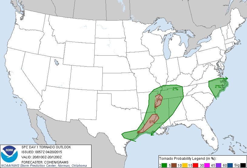 20150420 0100 UTC Day 1 Tornado Probabilities Graphic