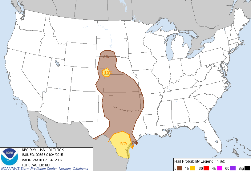 20150424 0100 UTC Day 1 Large Hail Probabilities Graphic