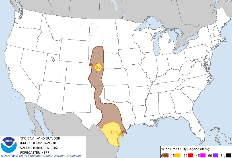 20150424 0100 UTC Day 1 Damaging Wind Probabilities Graphic