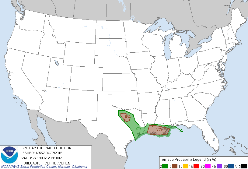 20150427 1300 UTC Day 1 Tornado Probabilities Graphic