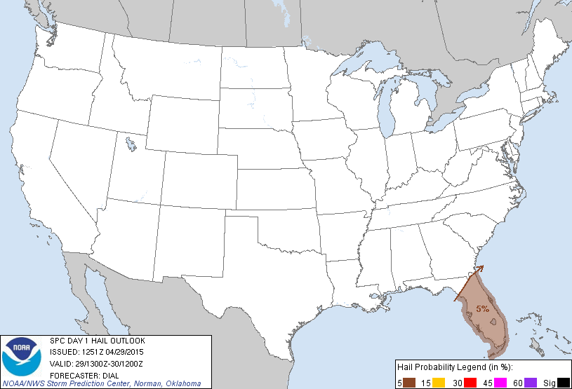 20150429 1300 UTC Day 1 Large Hail Probabilities Graphic