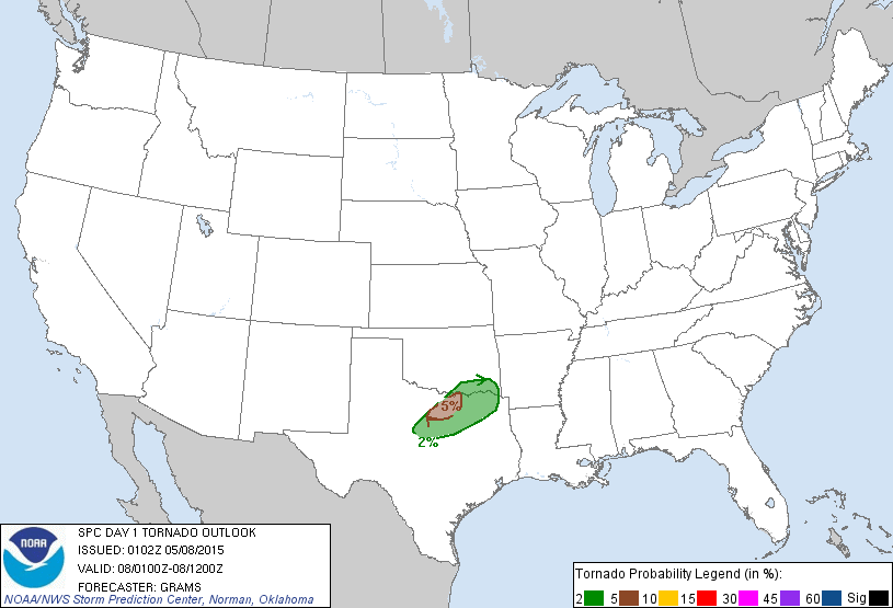 20150508 0100 UTC Day 1 Tornado Probabilities Graphic