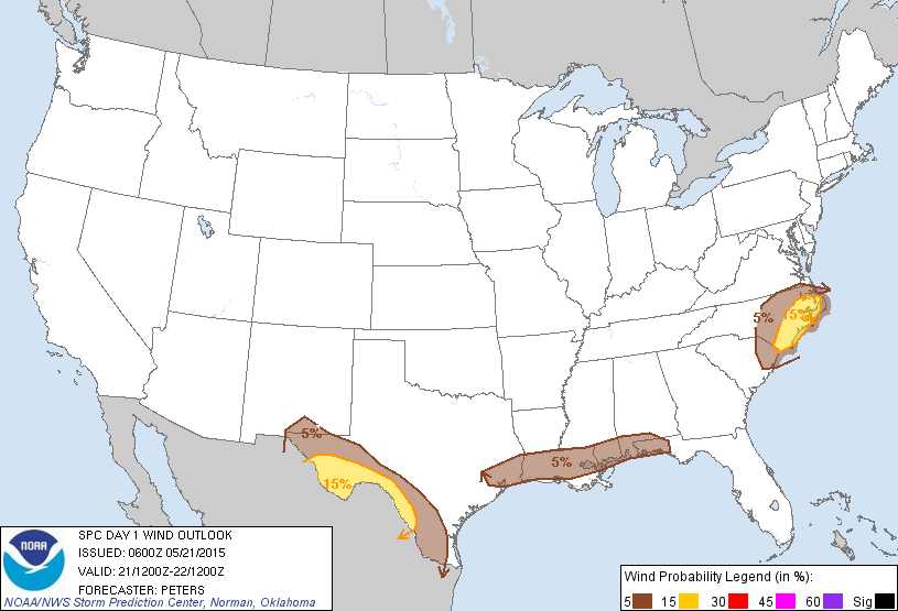 20150521 1200 UTC Day 1 Damaging Wind Probabilities Graphic