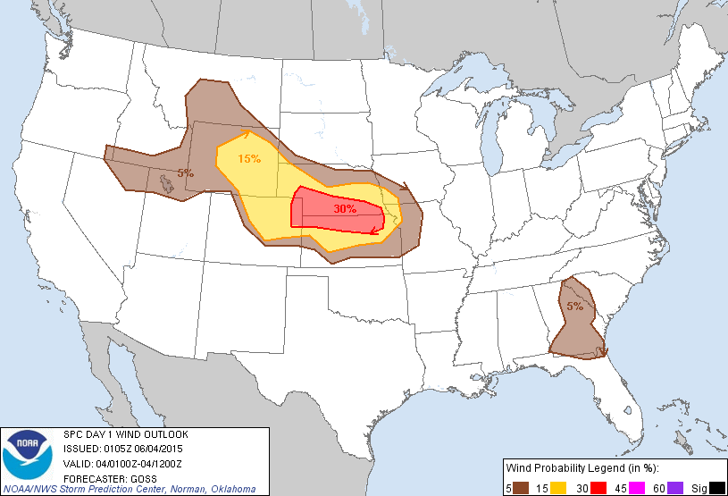 20150604 0100 UTC Day 1 Damaging Wind Probabilities Graphic