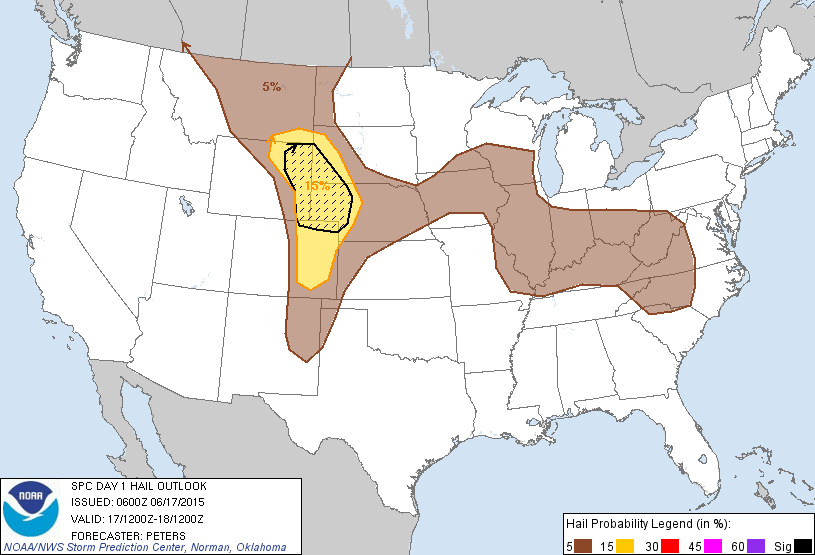 20150617 1200 UTC Day 1 Large Hail Probabilities Graphic