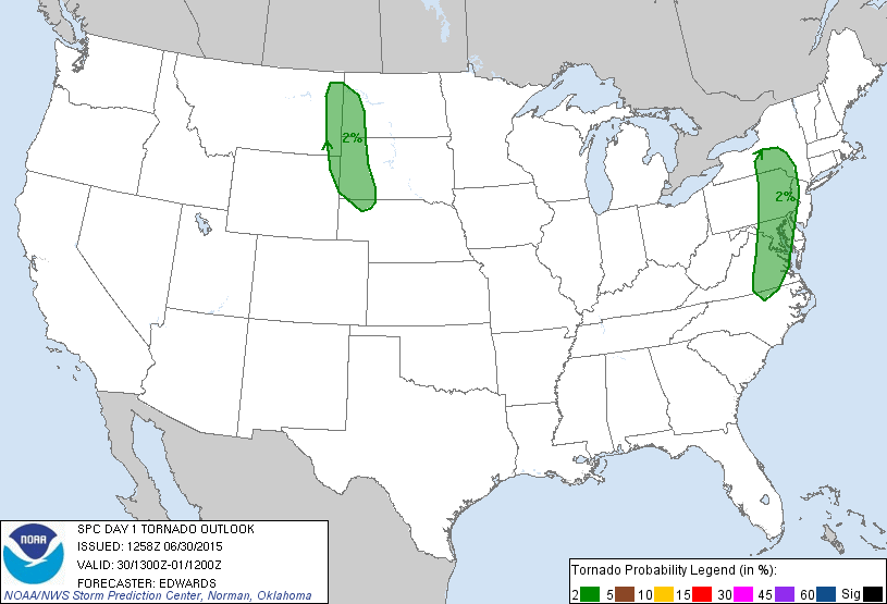 20150630 1300 UTC Day 1 Tornado Probabilities Graphic