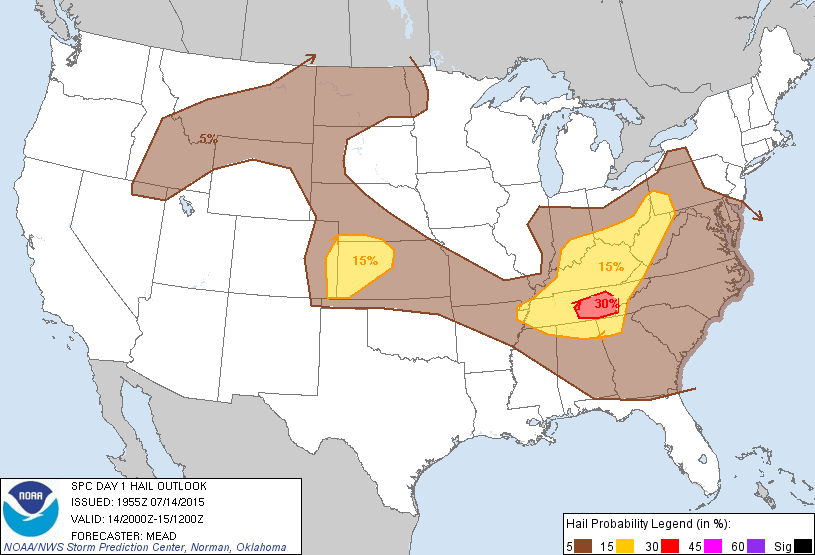 20150714 2000 UTC Day 1 Large Hail Probabilities Graphic