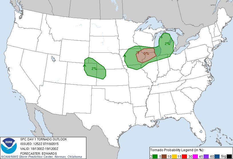 20150718 1300 UTC Day 1 Tornado Probabilities Graphic