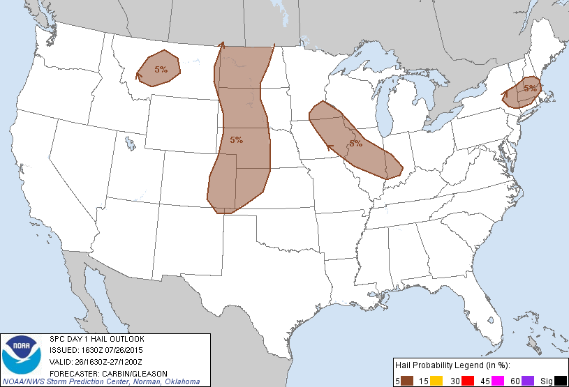 20150726 1630 UTC Day 1 Large Hail Probabilities Graphic