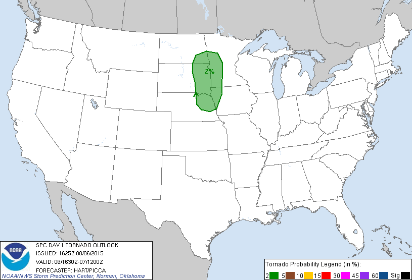 20150806 1630 UTC Day 1 Tornado Probabilities Graphic