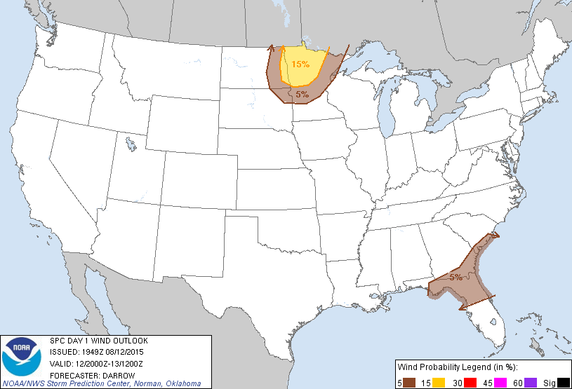 20150812 2000 UTC Day 1 Damaging Wind Probabilities Graphic