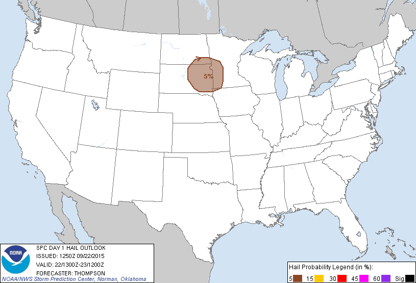 20150922 1300 UTC Day 1 Large Hail Probabilities Graphic
