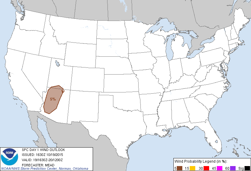 20151019 1630 UTC Day 1 Damaging Wind Probabilities Graphic