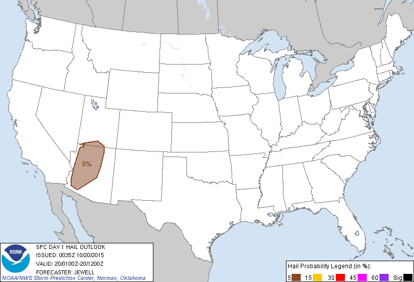 20151020 0100 UTC Day 1 Large Hail Probabilities Graphic