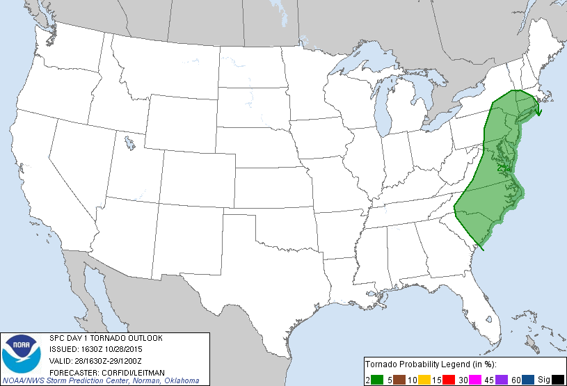 20151028 1630 UTC Day 1 Tornado Probabilities Graphic