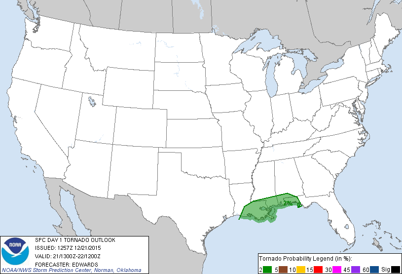20151221 1300 UTC Day 1 Tornado Probabilities Graphic