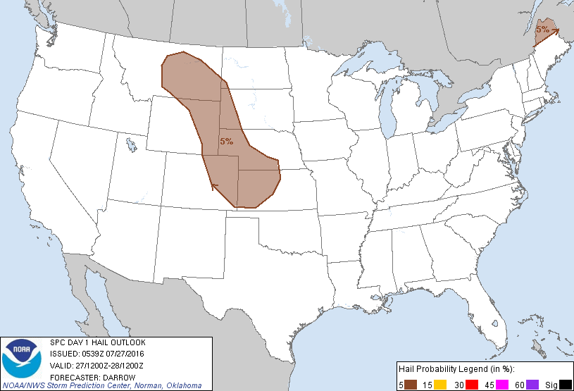 20160727 1200 UTC Day 1 Large Hail Probabilities Graphic