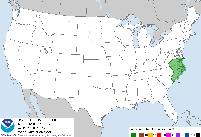 20170331 1300 UTC Day 1 Tornado Probabilities Graphic