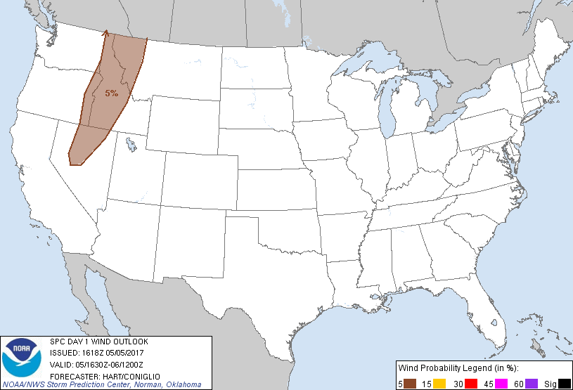 20170505 1630 UTC Day 1 Damaging Wind Probabilities Graphic