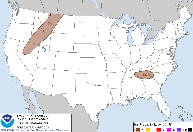 20170506 1630 UTC Day 1 Large Hail Probabilities Graphic