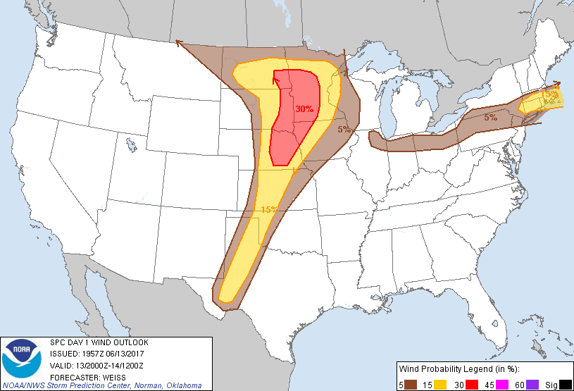 20170613 2000 UTC Day 1 Damaging Wind Probabilities Graphic