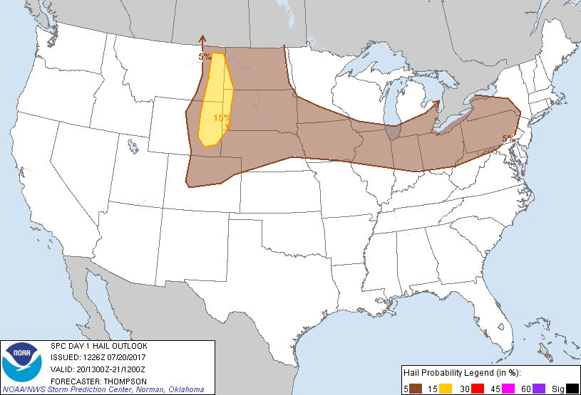 20170720 1300 UTC Day 1 Large Hail Probabilities Graphic