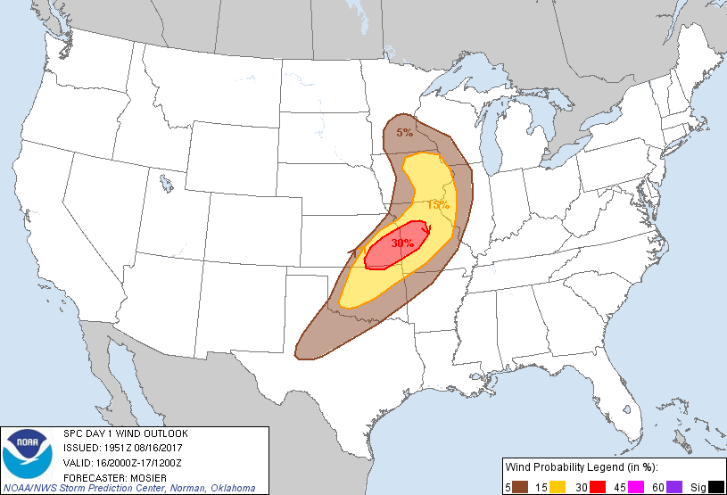 20170816 2000 UTC Day 1 Damaging Wind Probabilities Graphic