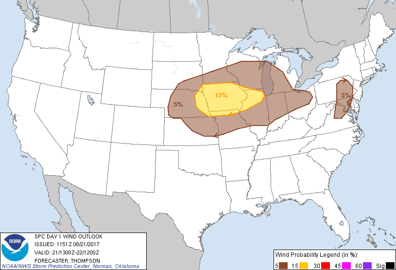 20170821 1300 UTC Day 1 Damaging Wind Probabilities Graphic