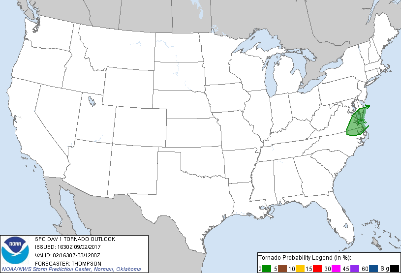 20170902 1630 UTC Day 1 Tornado Probabilities Graphic