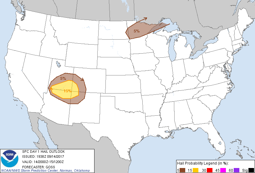 20170914 2000 UTC Day 1 Large Hail Probabilities Graphic