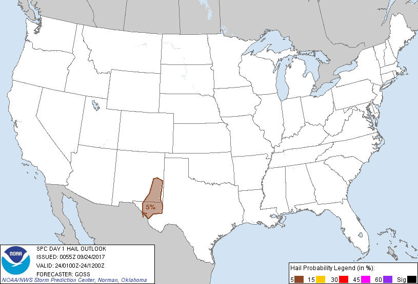 20170924 0100 UTC Day 1 Large Hail Probabilities Graphic