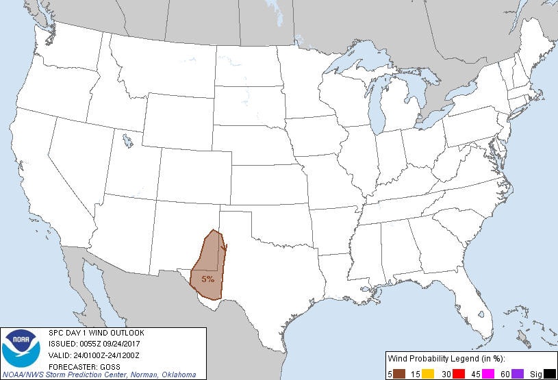 20170924 0100 UTC Day 1 Damaging Wind Probabilities Graphic