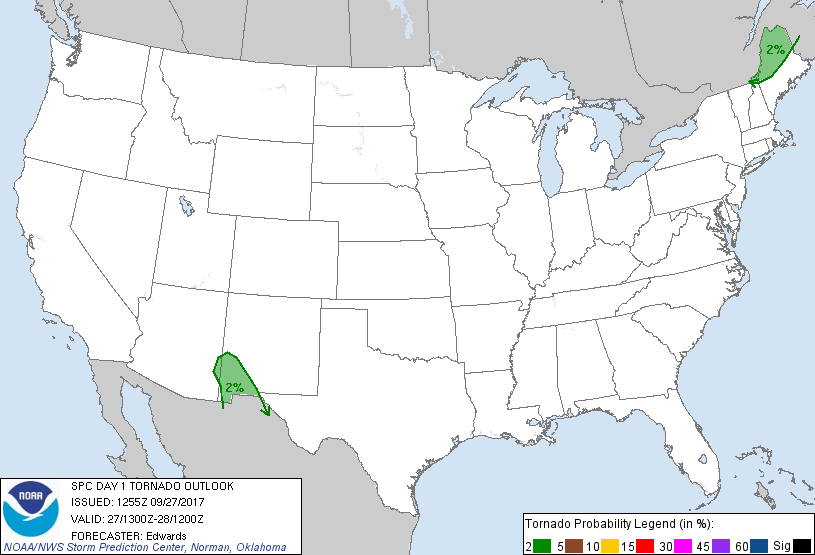 20170927 1300 UTC Day 1 Tornado Probabilities Graphic