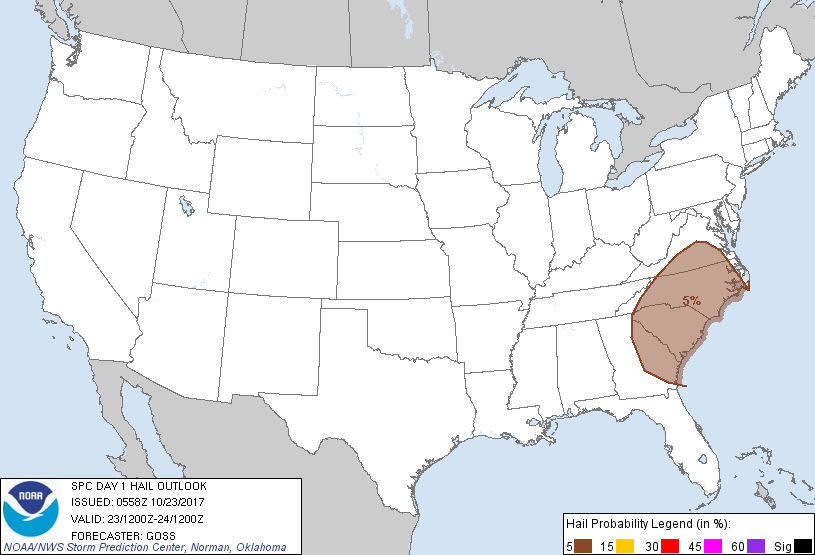 20171023 1200 UTC Day 1 Large Hail Probabilities Graphic