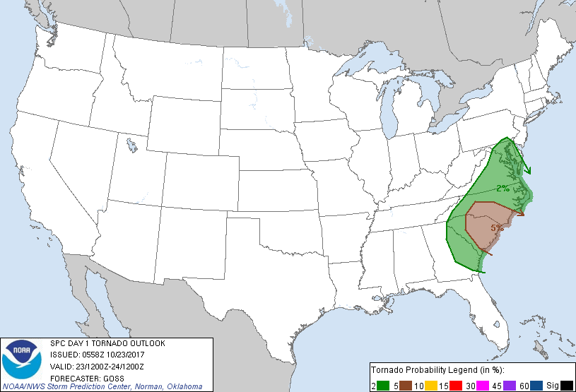 20171023 1200 UTC Day 1 Tornado Probabilities Graphic