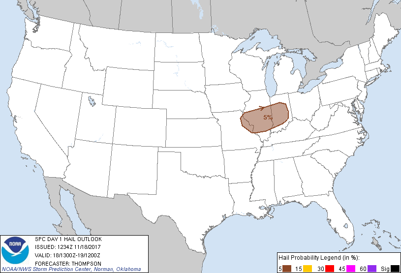 20171118 1300 UTC Day 1 Large Hail Probabilities Graphic