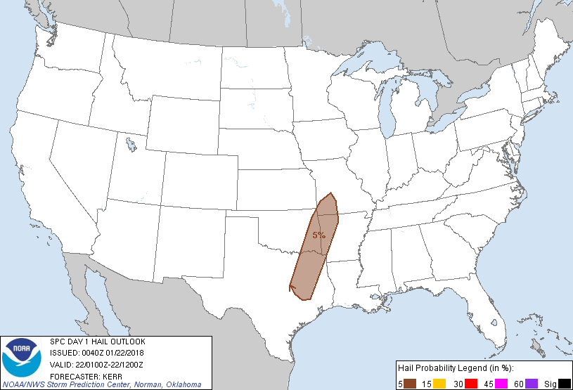 20180122 0100 UTC Day 1 Large Hail Probabilities Graphic