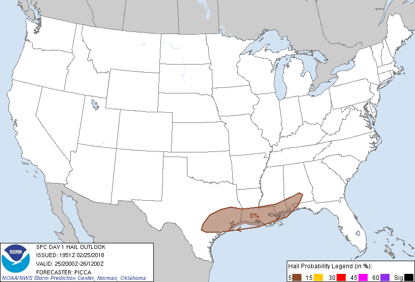 20180225 2000 UTC Day 1 Large Hail Probabilities Graphic