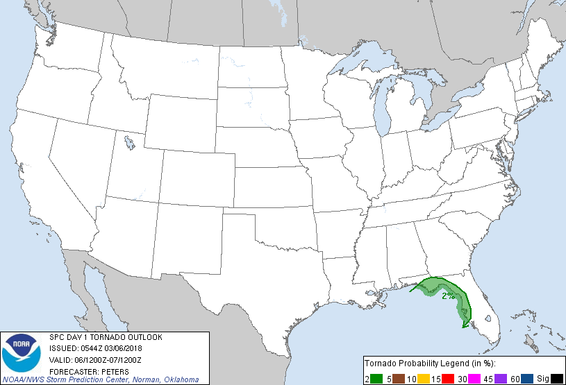 20180306 1200 UTC Day 1 Tornado Probabilities Graphic