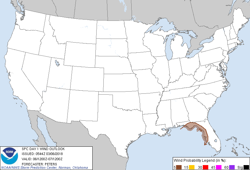 20180306 1200 UTC Day 1 Damaging Wind Probabilities Graphic