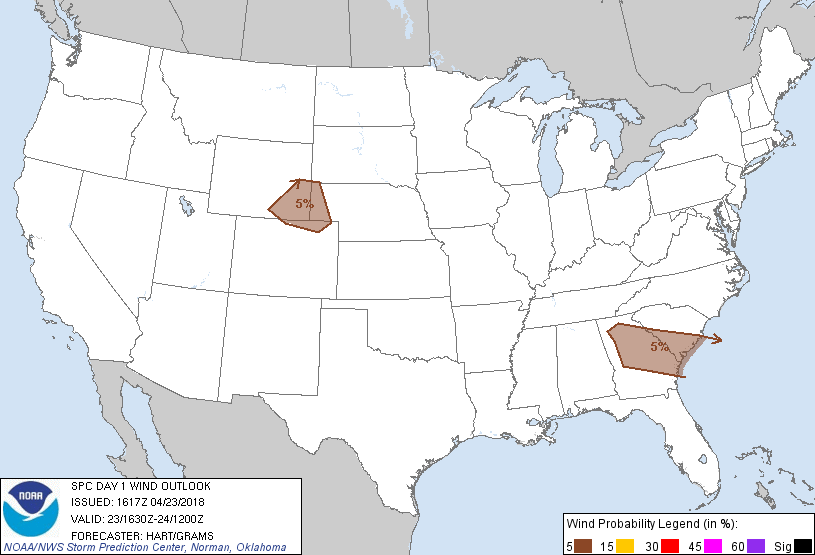 20180423 1630 UTC Day 1 Damaging Wind Probabilities Graphic