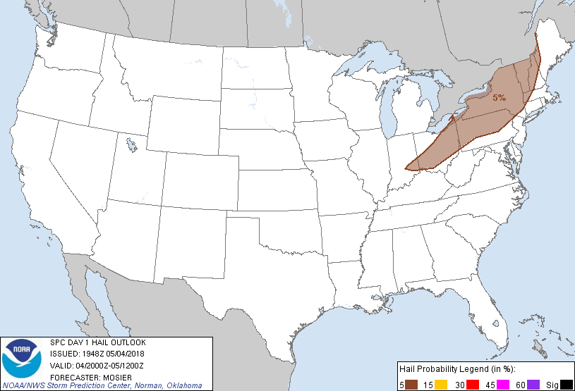 20180504 2000 UTC Day 1 Large Hail Probabilities Graphic