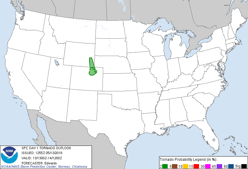 20180513 1300 UTC Day 1 Tornado Probabilities Graphic