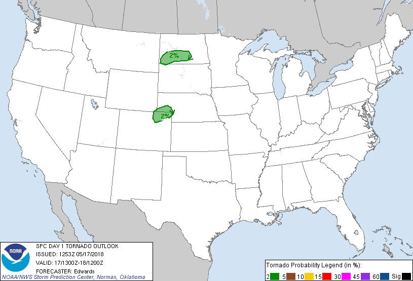 20180517 1300 UTC Day 1 Tornado Probabilities Graphic