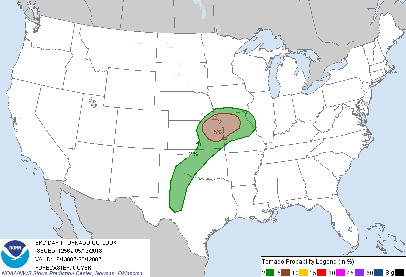 20180519 1300 UTC Day 1 Tornado Probabilities Graphic