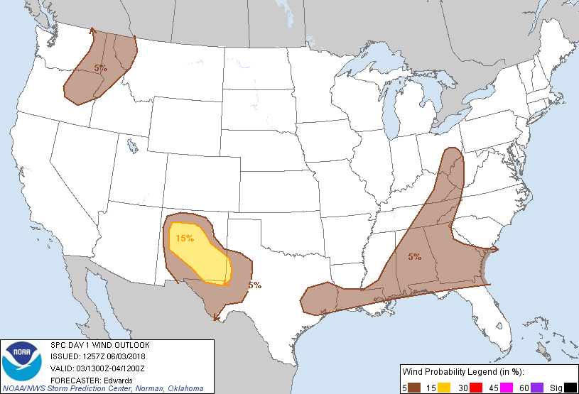 20180603 1300 UTC Day 1 Damaging Wind Probabilities Graphic